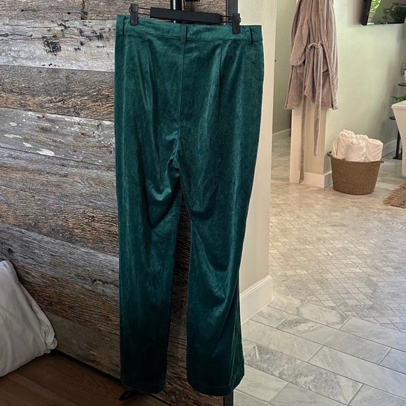 AVEC LES FILLES Plush Velvet - Satin Tuxedo Stripe Straight Leg Pants in Emerald - Picture 3 of 12